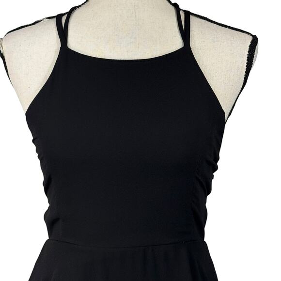 Lulus Medium Mini Fit 'n Flare Dress Tie Ladder Racerback Lined Black - Picture 2 of 10